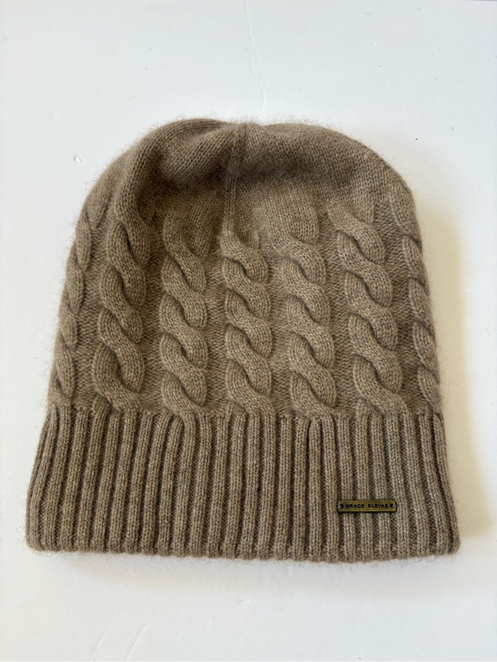 Grace Eleyae 100% Cashmere 100% Silk Lining Beanie Hat Beige Fisherman Academia
